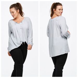Ellos Top Womens Plus Size 18 /20 W‎ Long sleeve Neck tie peasant tunic gray New